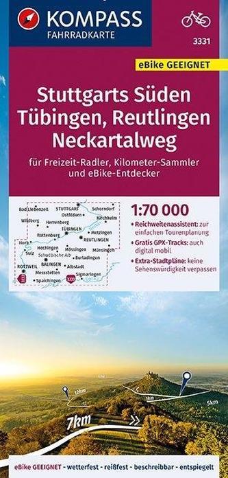 KOMPASS Fahrradkarte Stuttgarts Süden, Tübingen, Reutlingen, Neckartalweg 1:70.000, FK 3331