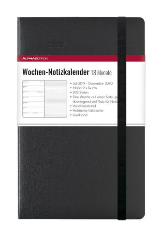 Wochen Notizkalender Black 2020 - Taschenplaner / Taschenkalender, 20 Monate, klein