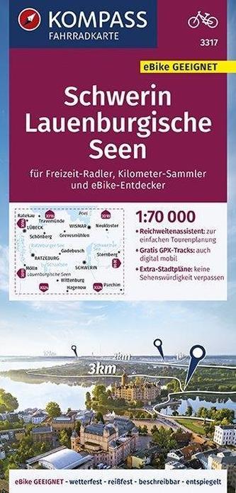 KOMPASS Fahrradkarte Schwerin, Lauenburgische Seen 1:70.000, FK 3317