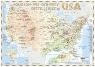 Bourbon-Rye-Whiskey Distilleries in USA - Tasting Map 34x24cm Bourbon-Rye-Whiskey Distilleries in USA - Tasting Map 34x24cm