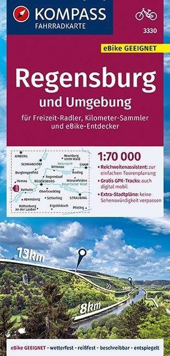 KOMPASS Fahrradkarte Regensburg und Umgebung 1:70.000, FK 3330