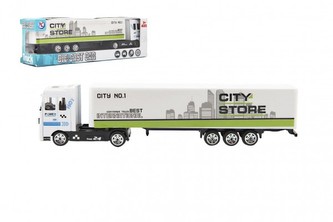 Kamion s návěsem 19cm kov/plast na volný chod 4 barvy v krabičce 20x6x4cm 24ks v boxu