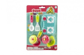 Sada nádobí + vařič 12,5x9cm plast 7ks 3 barvy na kartě 19x28x3cm