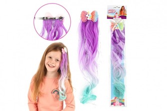 Spona do vlasů kov/plast s jednorožecem s duhovým příčeskem 32cm mix barev v sáčku 16x48cm