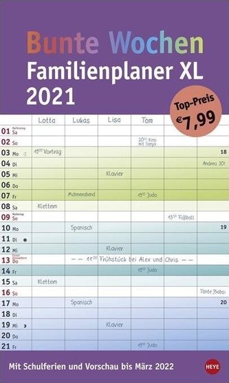 Bunte Wochen FamilienPlaner XL - Kalender 2021