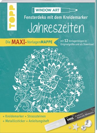 Maxi-Vorlagenmappe Fensterdeko mit dem Kreidemarker - Jahreszeiten. Inkl. Original Kreul-Kreidemarker, Sticker und Glitzer-Stein