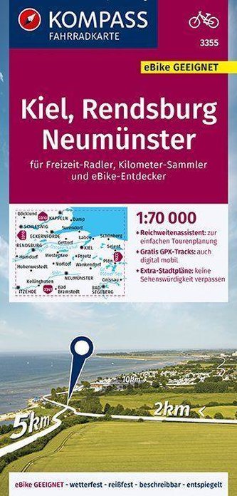 KOMPASS Fahrradkarte Kiel, Rendsburg, Neumünster 1:70.000, FK 3355