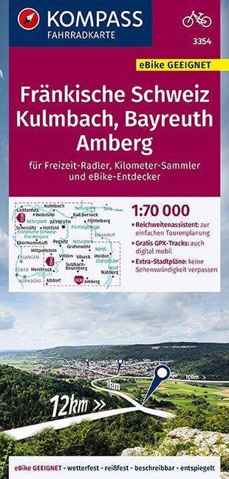KOMPASS Fahrradkarte Fränkische Schweiz, Kulmbach, Bayreuth, Amberg 1:70.000, FK 3354