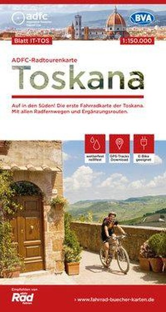 ADFC-Radtourenkarte IT-TOS Toskana, 1:150.000, reiß- und wetterfest, GPS-Tracks Download, E-Bike geeignet