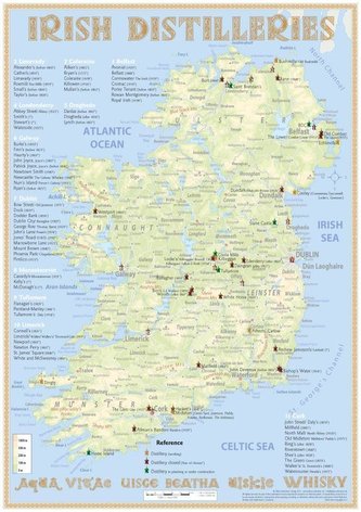 Whiskey Distilleries Ireland - Tasting Map 24x34cm Whiskey Distilleries Ireland - Tasting Map 24x34cm