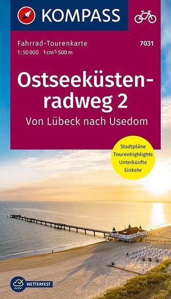 Fahrrad-Tourenkarte Ostseeküstenradweg 2, von Lübeck nach Usedom