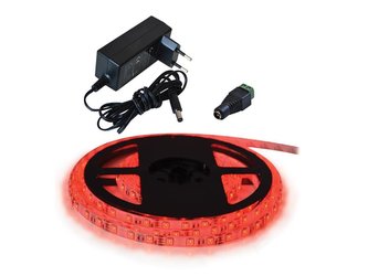 LED pásek sada 1m 12V 3528 60LED/m IP20 4.8W/m červená +zdroj