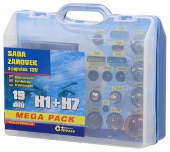 Sada autožárovek MEGA H1+H7+pojistky COMPASS