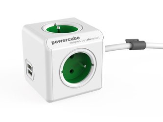 Zásuvka POWERCUBE EXTENDED USB s kabelem 1.5m GREEN