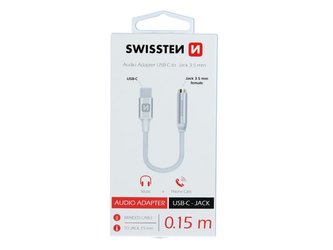 Adaptér SWISSTEN USB-C/JACK 0,15m stříbrný