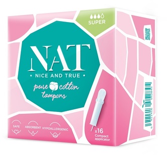 Tampony NAT nice & true z organické bavlny -  s aplikátorem - super (16 ks)