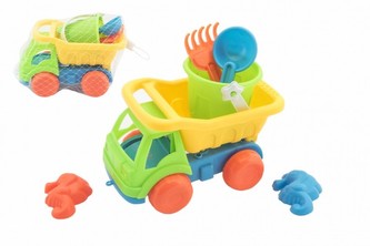 Auto na písek s doplňky plast 16cm 2 barvy v síťce