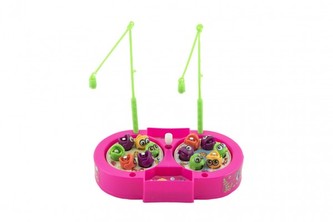 Hra ryby/rybář plast 14cm + 2 pruty na natažení 3 barvy na kartě