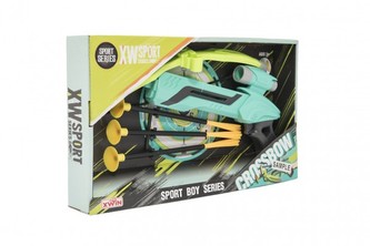 Pistole/kuše s lukem na přísavky plast 25cm + šípy 3ks v krabici 36x21x5cm