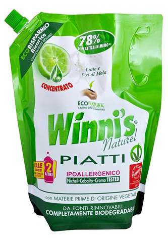 Winni´s Piatti Lime Ecoricarica koncentrovaný mycí prostředek na nádobí s vůní limetky - náhradní náplň 1000 ml