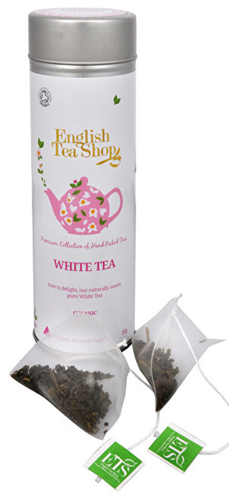 English Tea Shop Čistý bílý čaj - plechovka s 15 bioodbouratelnými pyramidkami