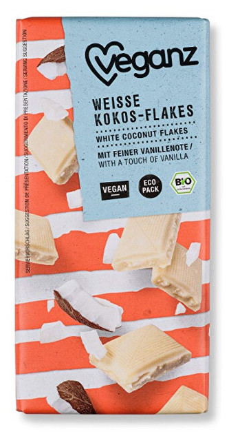 Veganz Bílá čokoláda s kokosovými lupínky, Bio 80 g