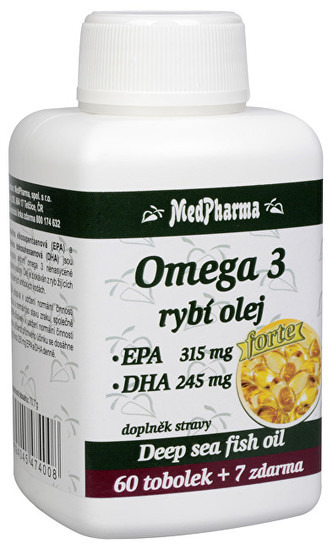 MedPharma Omega 3 Rybí olej Forte (EPA 315 mg + DHA 245 mg) 60 tob. + 7 tob. ZDARMA