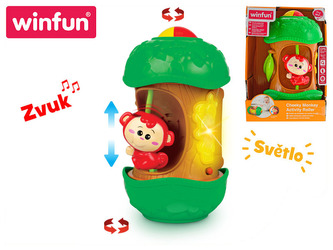 Válec s veselou opicí 20cm na baterie se světlem a zvukem 6m+ v krabičce