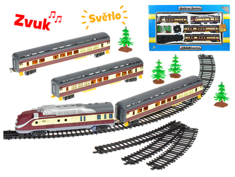 Vláček s vagóny 110cm + dráha 194cm na baterie se světlem a zvukem v krabičce