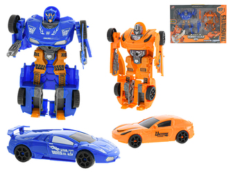 Auto/robot 15-19cm modré/oranžové s doplňky 2ks v krabičce