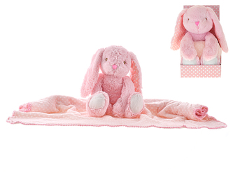 Zajíček plyšový 26cm sedící s dětskou dekou 75x75cm v krabičce