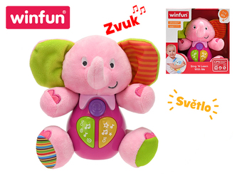 Slon 18cm sedící na baterie se světlem a zvukem 3m+ v krabičce