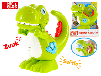 Mini Club svítilna dinosaur 16cm na baterie se světlem a zvukem nahrávací funkce 12m+ v krabičce