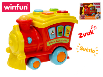 Lokomotiva edukační 21cm na baterie se světlem a zvukem zvířátek 6m+ v krabičce