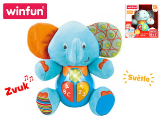 Slon 18cm sedící na baterie se světlem a zvukem 3m+ v krabičce
