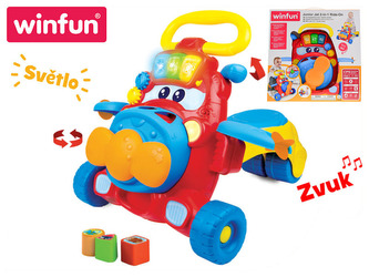 Chodítko/odrážedlo vrtulník 60x40cm na baterie se světlem a zvukem s doplňky 6-36m v krabičce