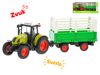 Traktor s vlečkou na setrvačník na baterie se světlem a zvukem v krabičce