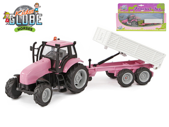 Traktor s vlečkou 25cm kov na setrvačník na baterie se světlem a zvukem v krabičce