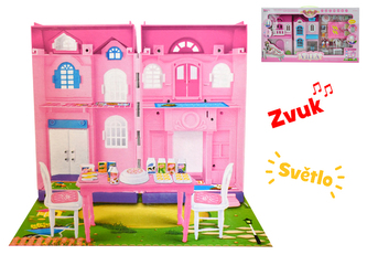 Domeček 58x32x10,5cm s doplňky na baterie se světlem a zvukem v krabičce