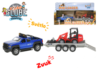 Auto Kids Globe SUV 30cm na zpětný chod na baterie se světlem a zvukem s bagrem v krabičce