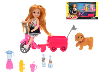 Panenka 14cm s vozíčkem na občerstvení + doplňky v krabičce