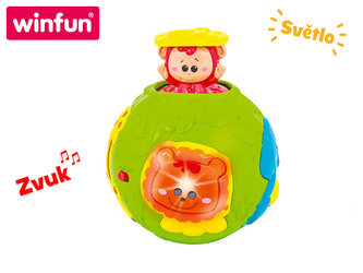 Míček veselý se zvířátkem 13cm na baterie se světlem a zvukem 6m+ v krabičce