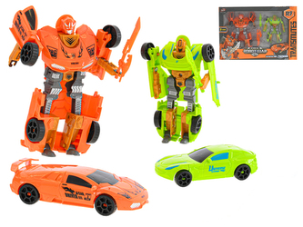 Auto/robot 15-19cm oranžové/zelené s doplňky 2ks v krabičce