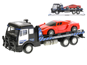 Policejní kamion přepravní 39cm na setrvačník s autem 21cm na setrvačník v krabičce