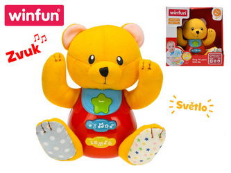 Medvídek 18cm sedící na baterie se světlem a zvukem 3m+ v krabičce