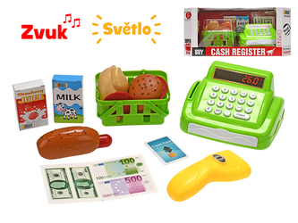 Registrační pokladna 13x8cm na baterie se světlem a zvukem s doplňky v krabičce