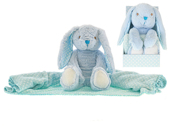 Zajíček plyšový 26cm sedící s dětskou dekou 75x75cm v krabičce