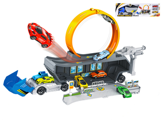 Tahač 43cm volný chod se 3ks 7cm aut volný chod se smyčkou v krabičce