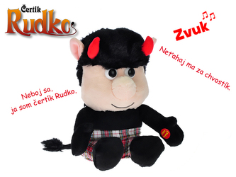 Čertík Rudko plyšový 20cm sedící na baterie slovensky mluvící svítící rohy 0m+ v sáčku