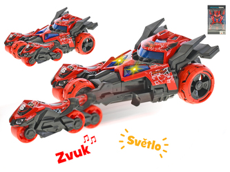 Auto katapult 18cm kov zpětný chod na baterie se světlem a zvukem+2ks motorek 8cm v krabičce